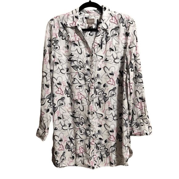 Chicos Womens Shirt White Large Heart Valentine Graphic Print Button Up - Picture 1 of 6